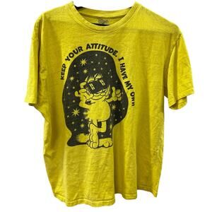 GARFIELD Y2K yellow thrashed grunge tee “Keep Your Attitude I Have My Own” sz XL